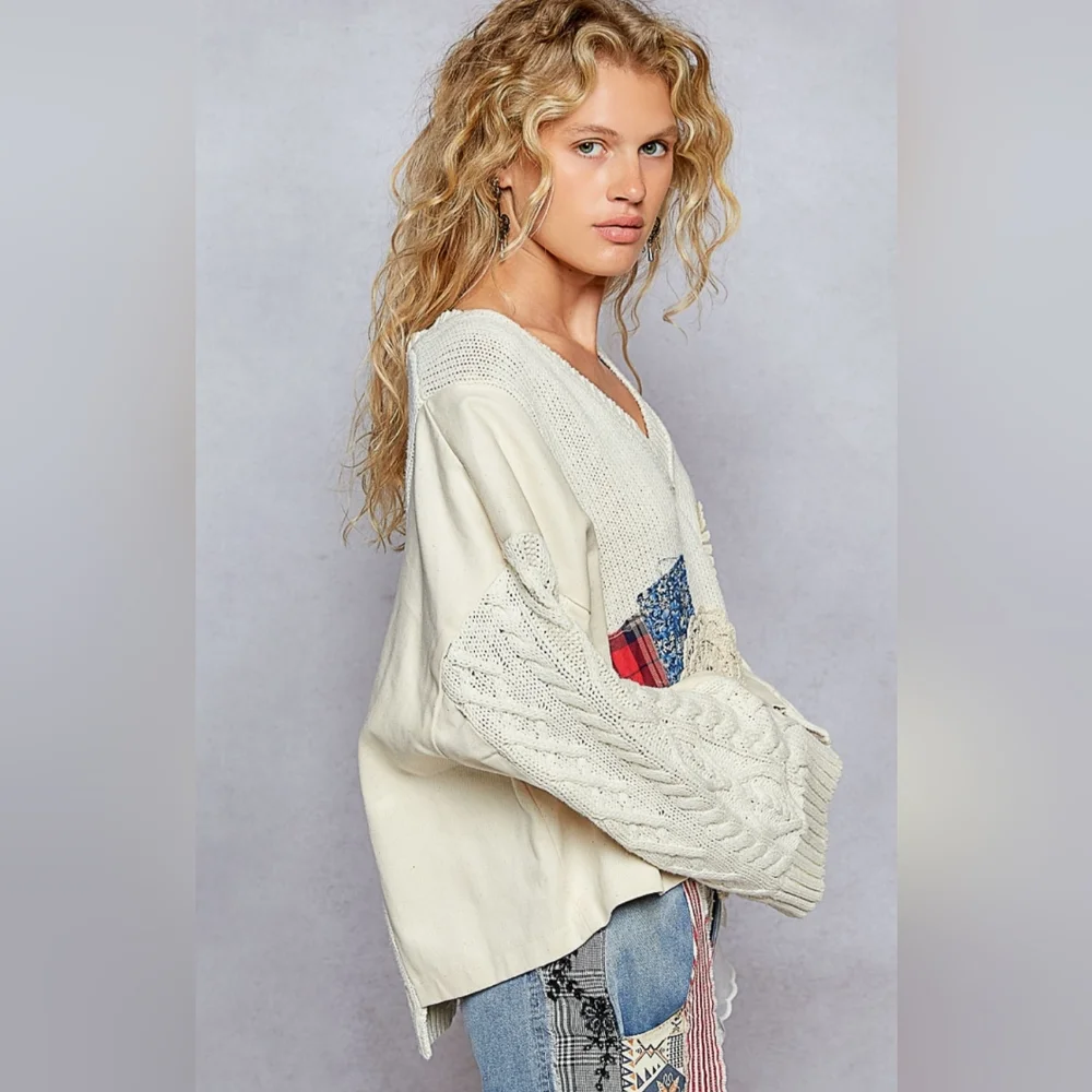 #801 POL Patchwork Detailed Oversized Sweater - Picture 5 of 8